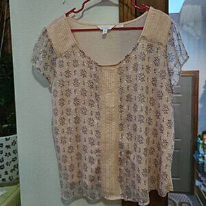 Lauren Conrad Blouse Size XXL Peach Pink Floral Plus Size Top, Plus Sz Shirt